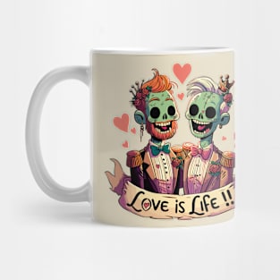 Love is life! Zombie prom gay couple Mug